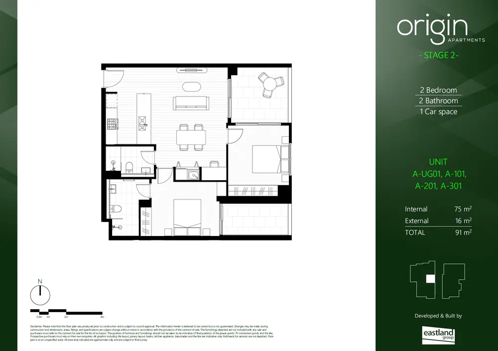 Floor plan of apartment A-101, 2 bedroom at Origin Epping