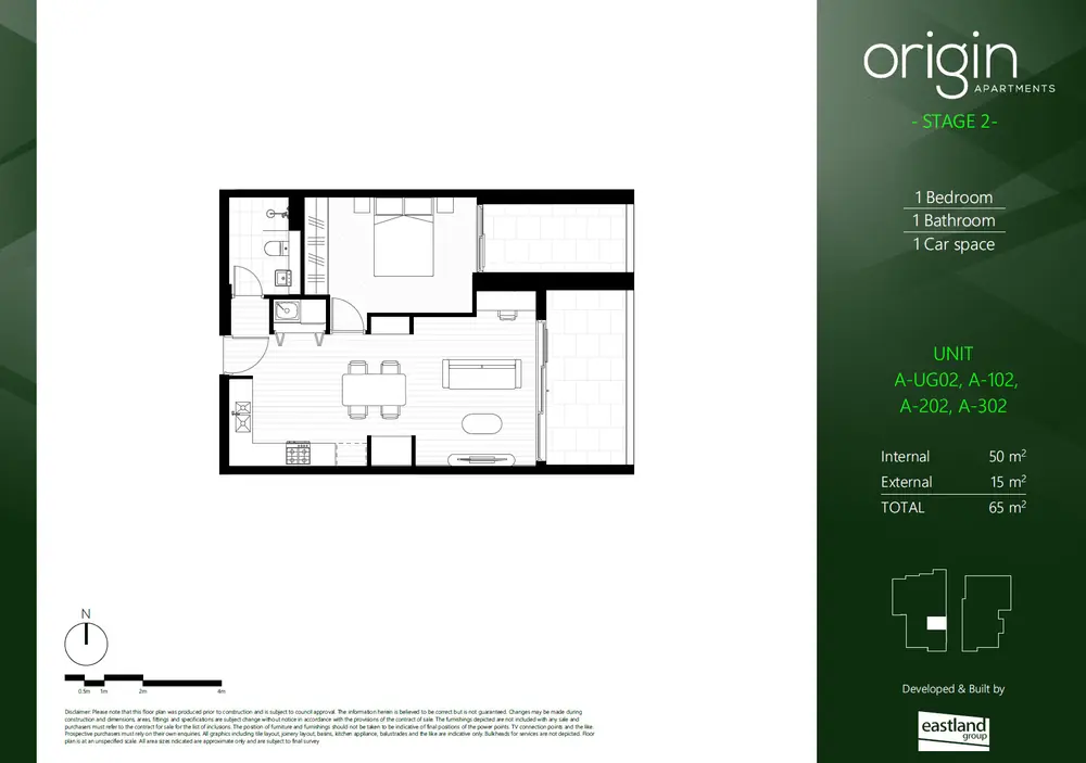 Floor plan of apartment A-302, 1 bedroom at Origin Epping