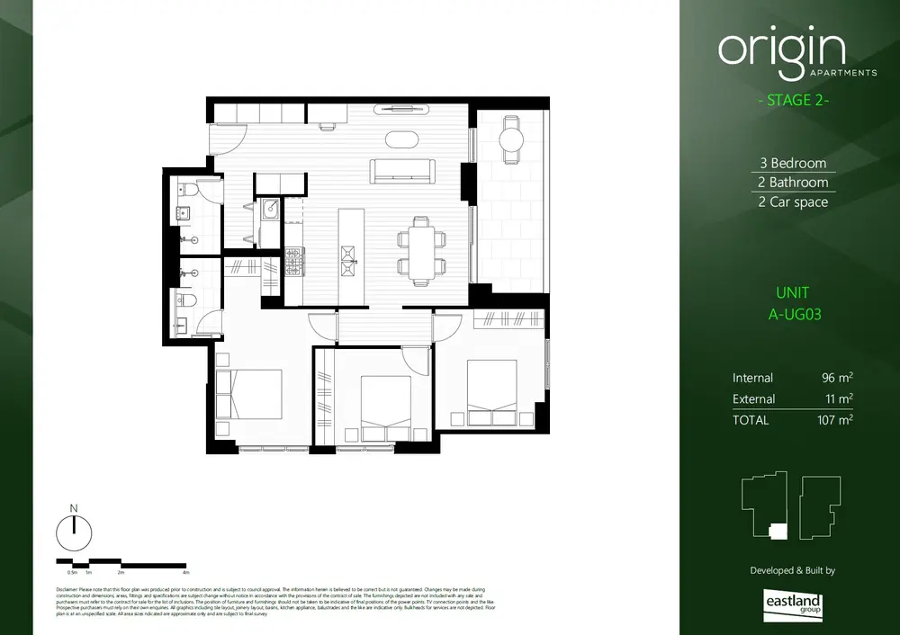 Floor plan of apartment A-UG03, 3 bedroom at Origin Epping