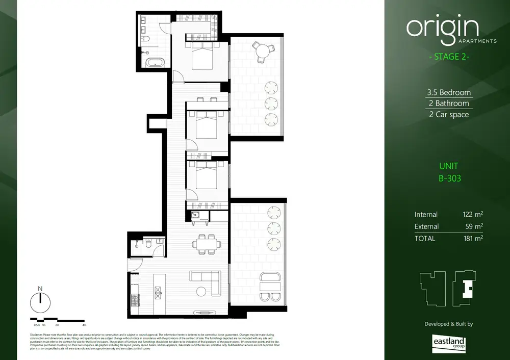 Floor plan of apartment B-303, 3 bedroom at Origin Epping