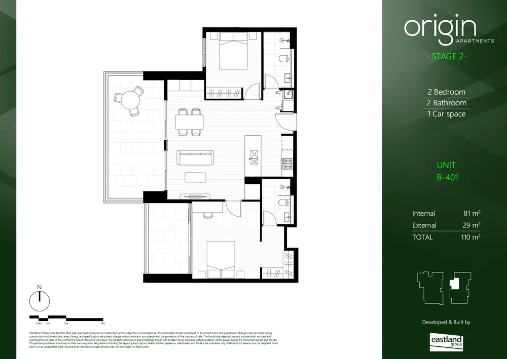 Floor plan of apartment B-401, 2 bedroom at Origin Epping